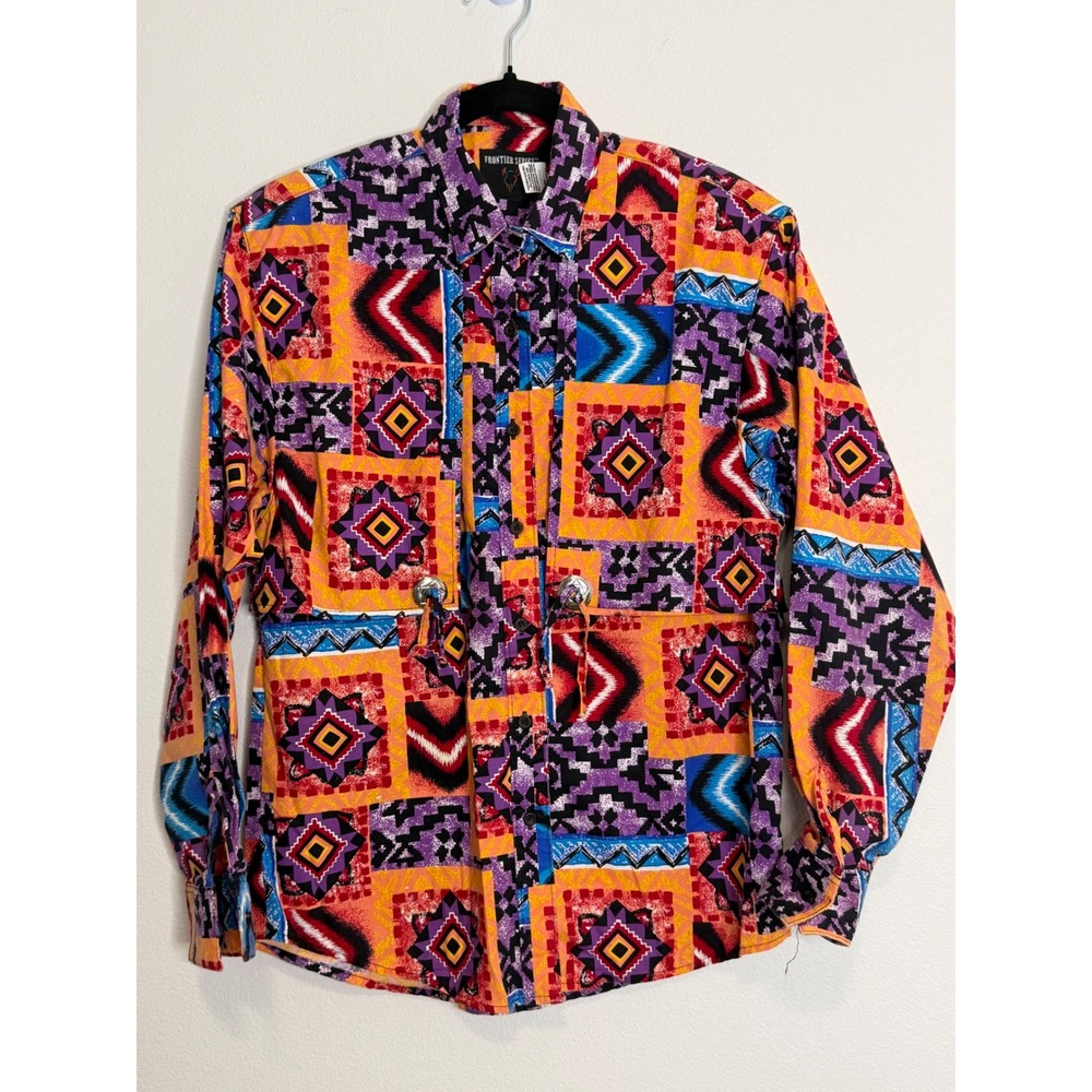 VTG Frontier Series Men's Southwestern Geometric Cotton Button Down Shirt M‎